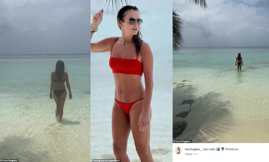 Amanda showed off her ageless physique in a red bikini while unwinding during the tropical getaway, just hours after 18-year old daughter Lexi posed for her own snap on Monday