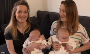 Lesbian couple who are first in UK to give birth to each other's sons