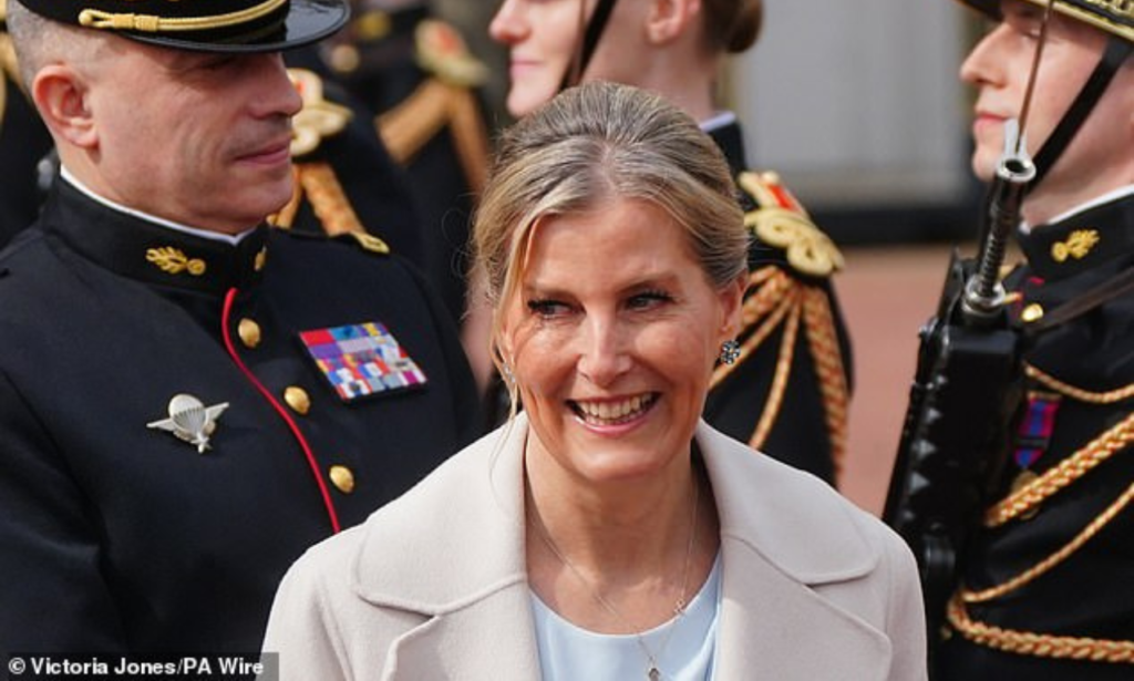 The Duchess of Edinburgh, on behalf of King Charles, at the Changing of the Guard at Buckingham Palace